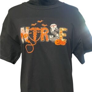 Gildan Adult Nurse Halloween T-Shirt - Black and Orange Halloween 🎃 nursing tee